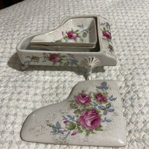 Vintage Porcelain Norcrest Nesting Piano Trinket Box Trays